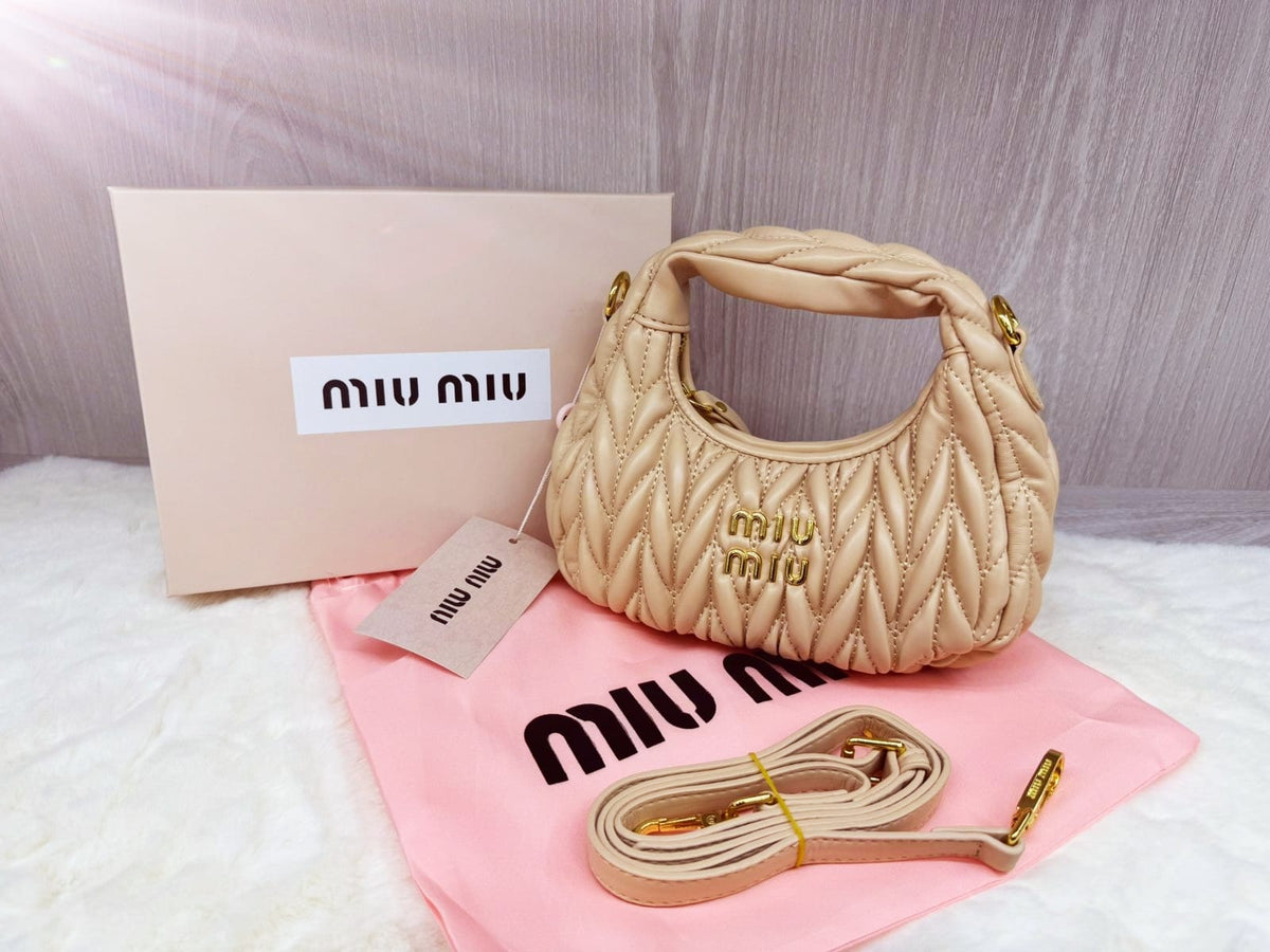 Miu Miu Wander Matelasse Nappa Leather Hobo Mini - bag - Saadstore