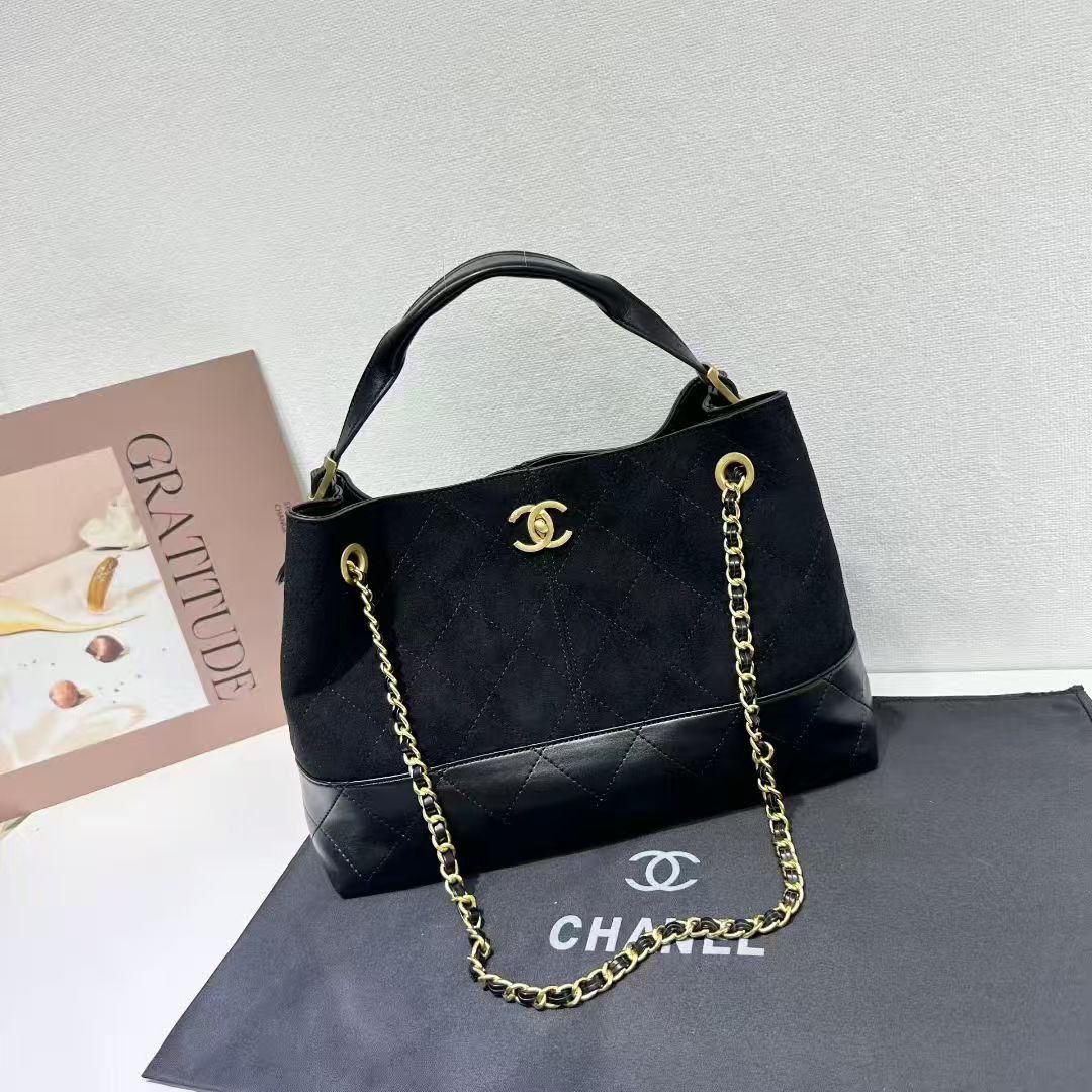 CH Suede Calfskin Two - Tone leather Bag 35cm - Saadstore