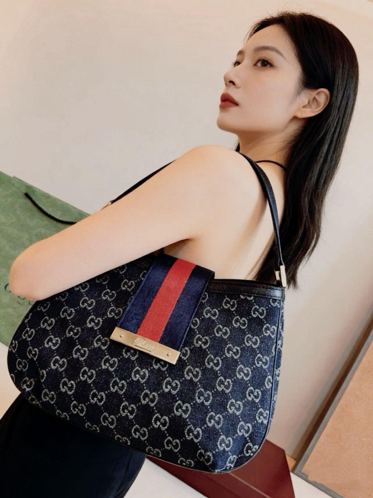GG New Ladies Web Hobo Bag 33cm - Saadstore