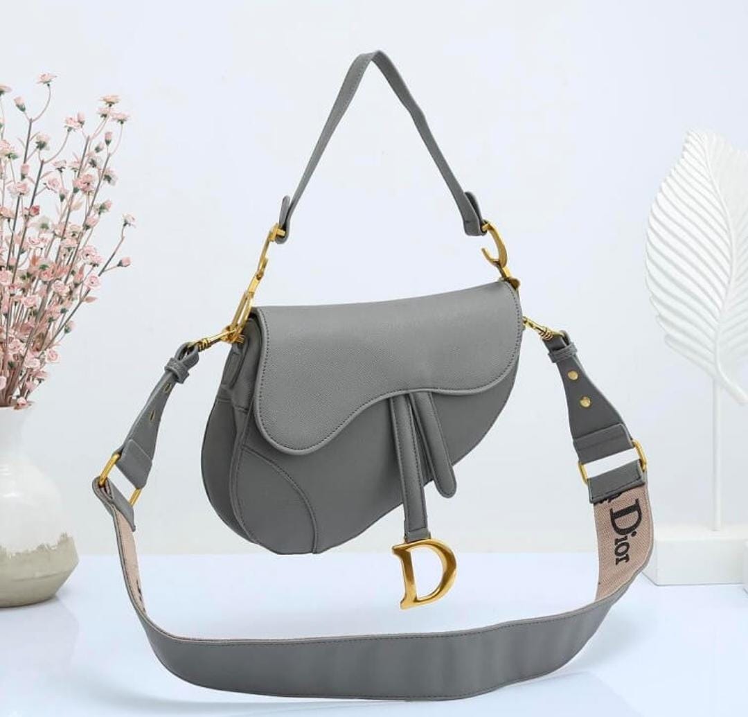 CD Calfskin Leather Saddle Bag With Strap 25cm - Saadstore