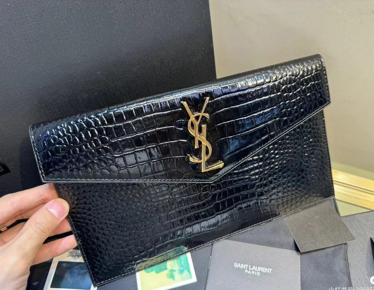 YSL Uptown Pouch In Crocodile Leather - Saadstore