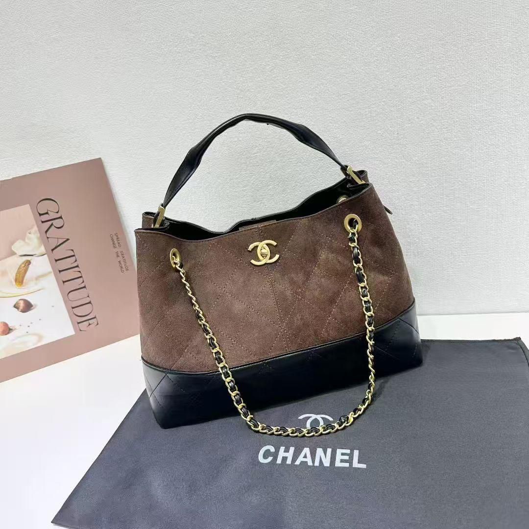 CH Suede Calfskin Two - Tone leather Bag 35cm - Saadstore