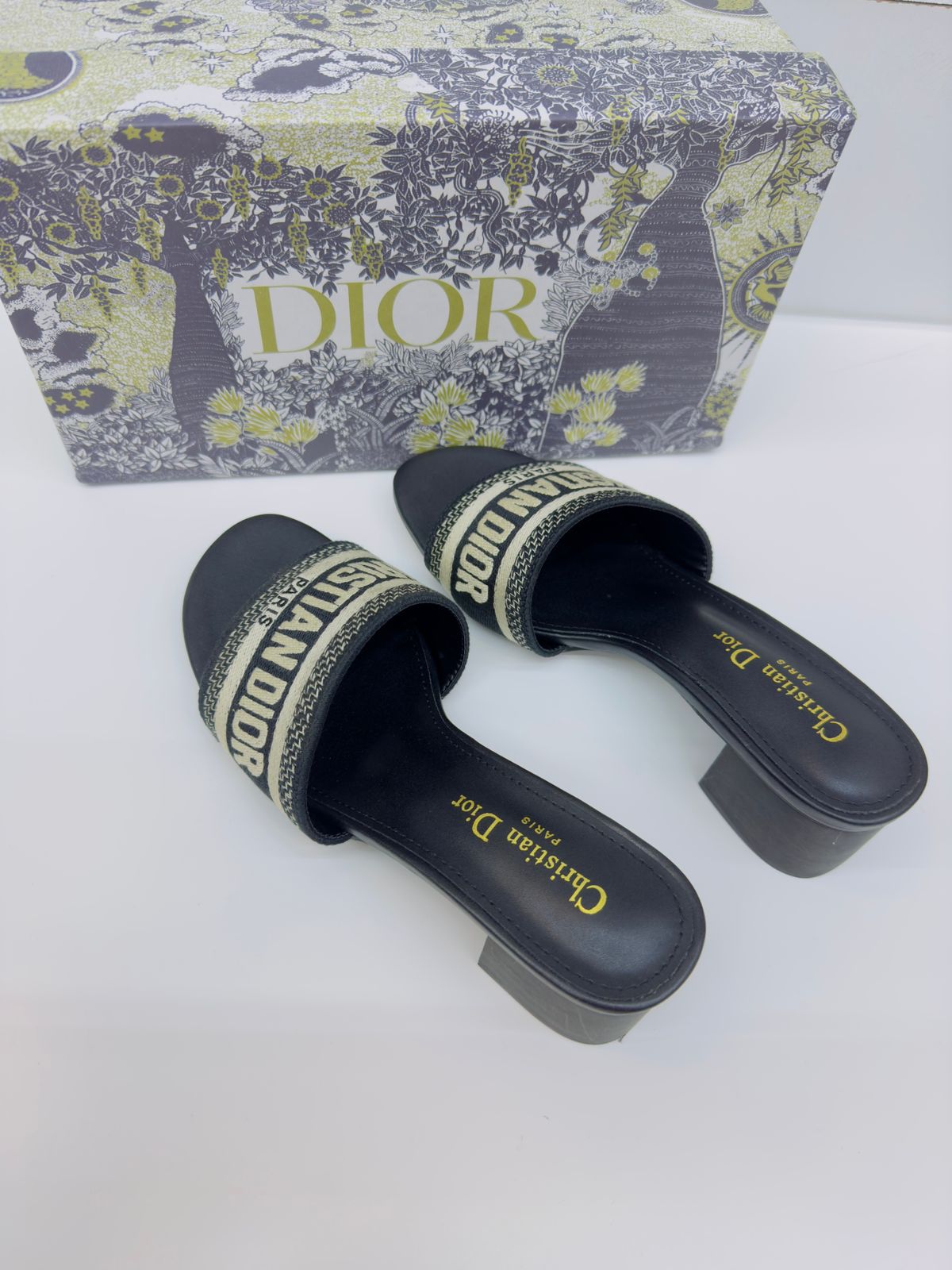 𝐂.𝐃 Dway Embroidered Logo Semi Heel Sandals - Saadstore