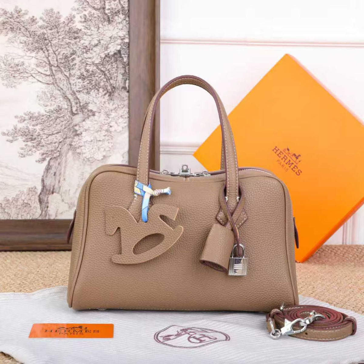 H Leather Bag Silver Hardware 25cm - Saadstore
