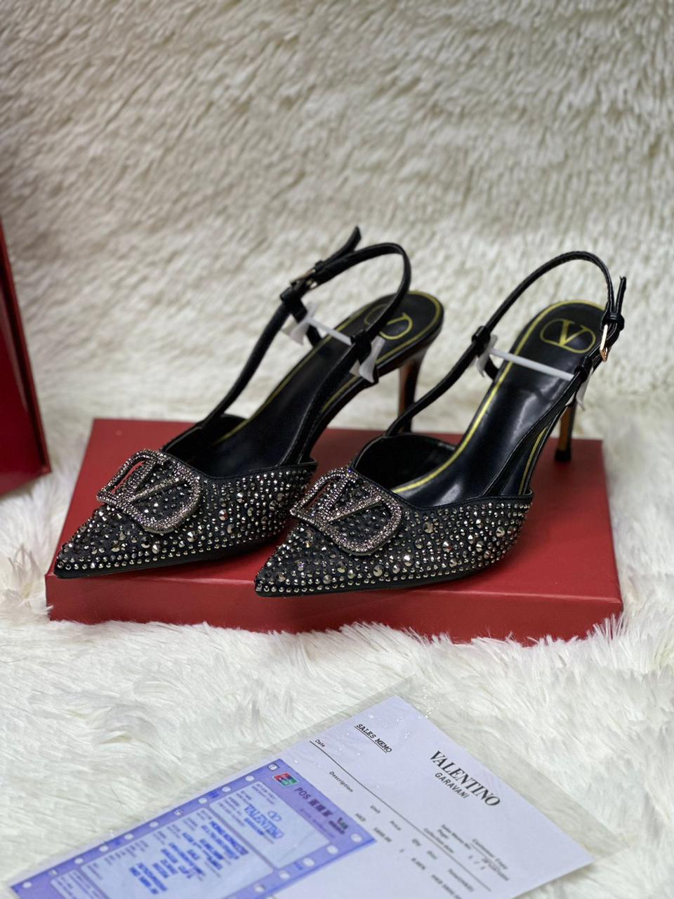 V Buckle Crystal Heels For Women - Saadstore