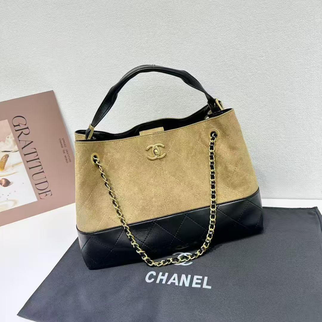 CH Suede Calfskin Two - Tone leather Bag 35cm - Saadstore