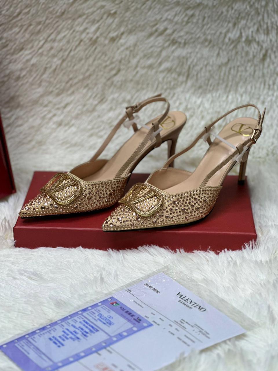 V Buckle Crystal Heels For Women - Saadstore