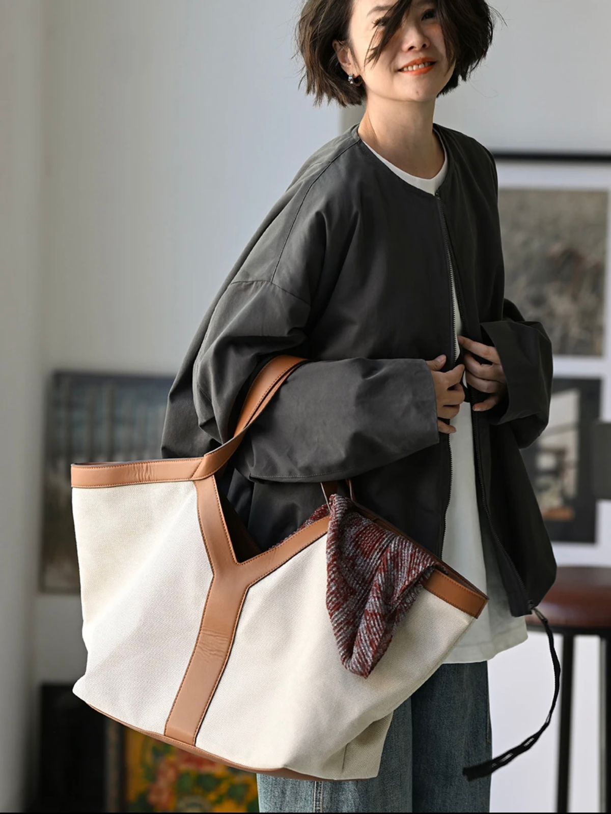 Y Tote Bag In Calf Leather By YSL - Saadstore
