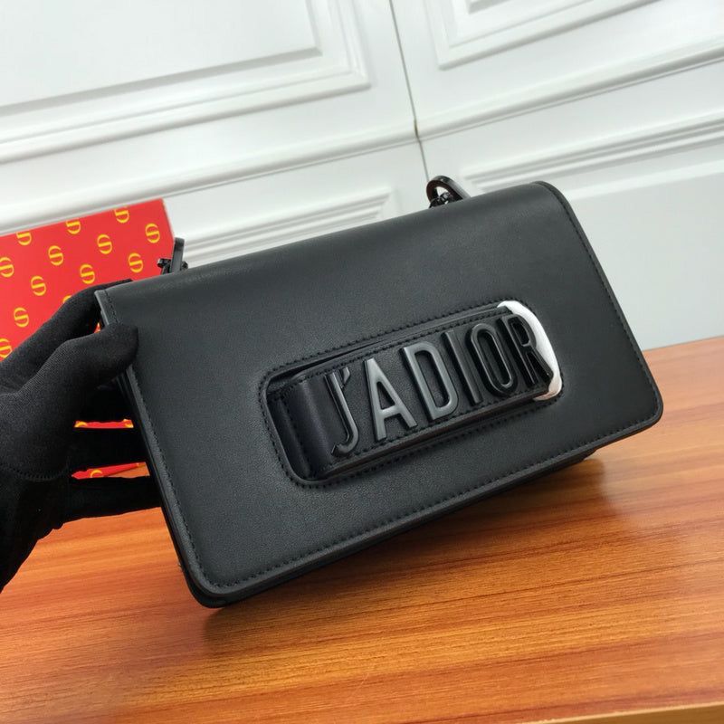 𝐃 Black Leather J’adior Flap Chain Bag - Saadstore