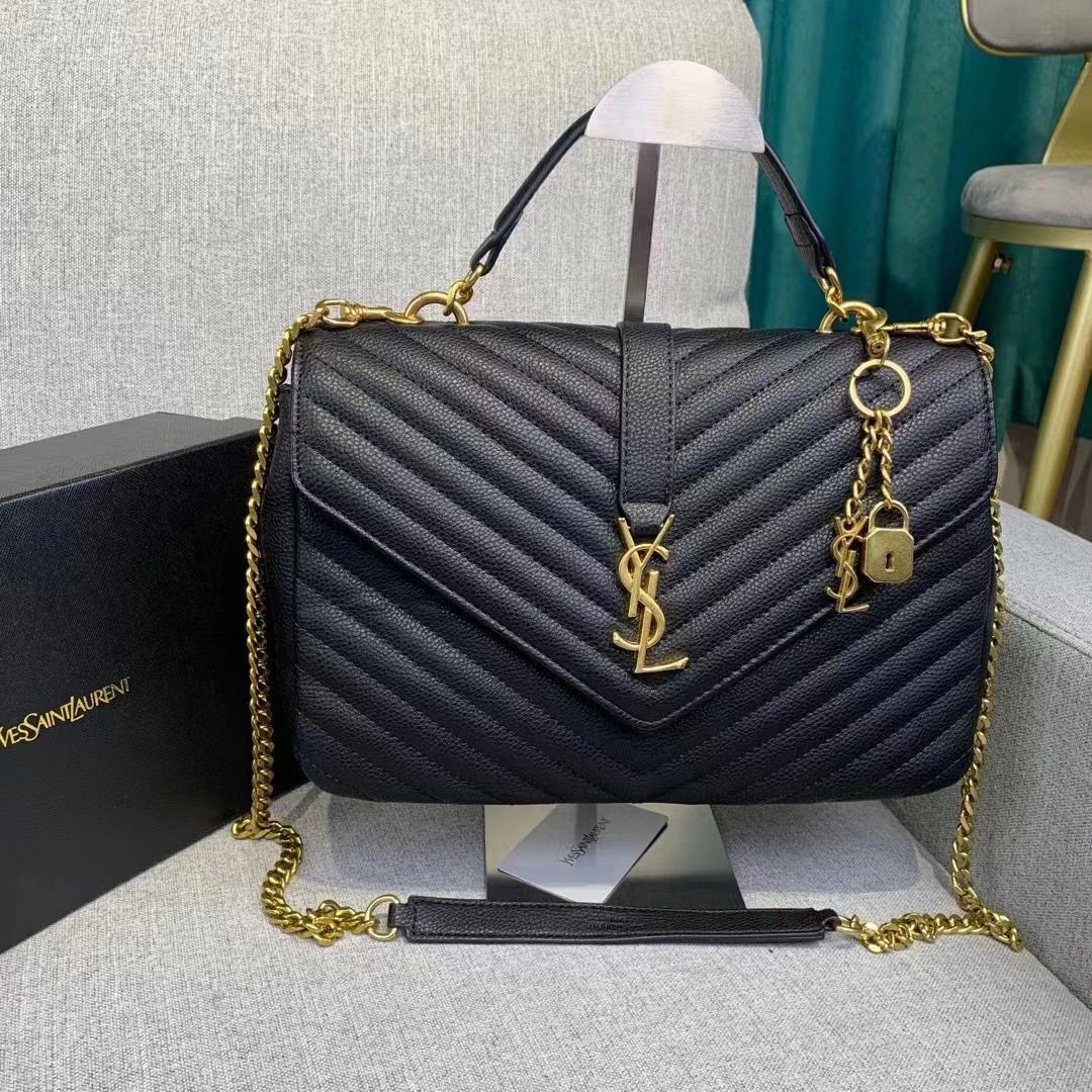 𝐒𝐍𝐓 𝐋𝐀𝐑𝐍𝐓 Saint Paris Black Matelasse Leather Large College Cassandre Flap Bag - Saadstore