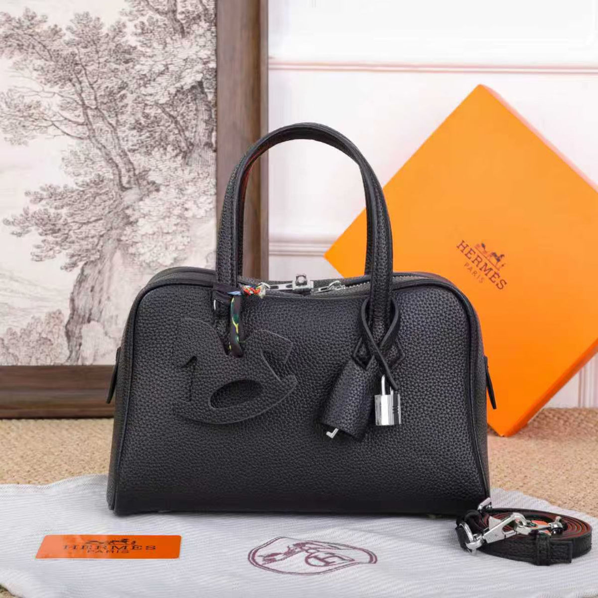 H Leather Bag Silver Hardware 25cm - Saadstore