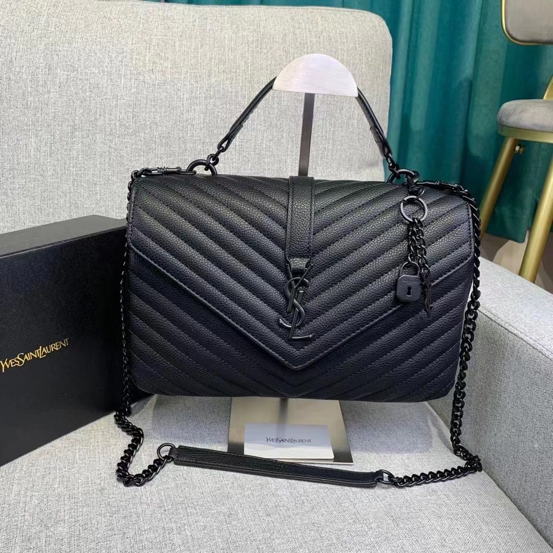 𝐒𝐍𝐓 𝐋𝐀𝐑𝐍𝐓 Saint Paris Black Matelasse Leather Large College Cassandre Flap Bag - Saadstore