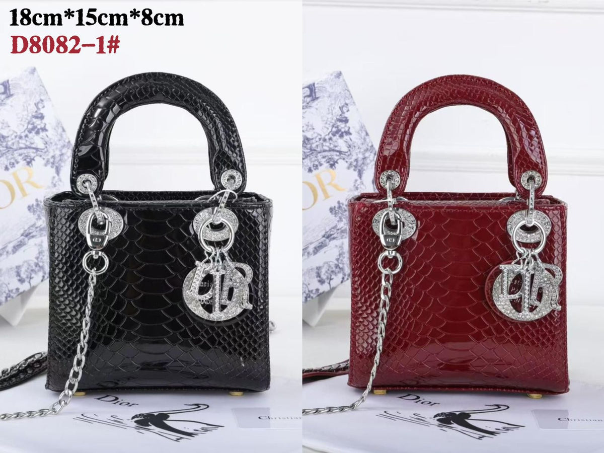 Lady Dior Python Silver Diamond Hardware Mini Chain Bag 18cm - Saadstore