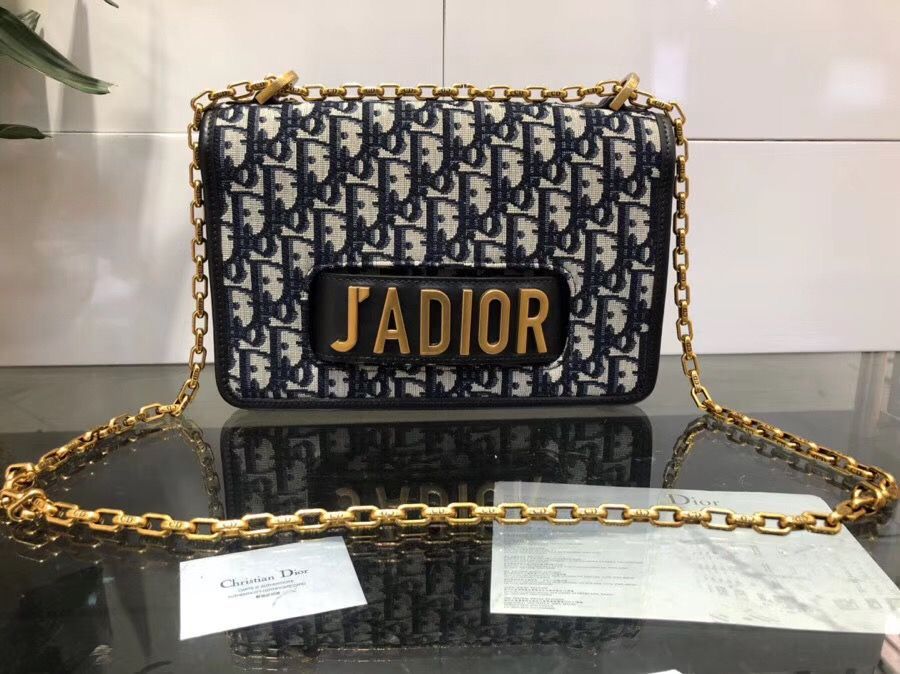 𝐃 Black Leather J’adior Flap Chain Bag - Saadstore