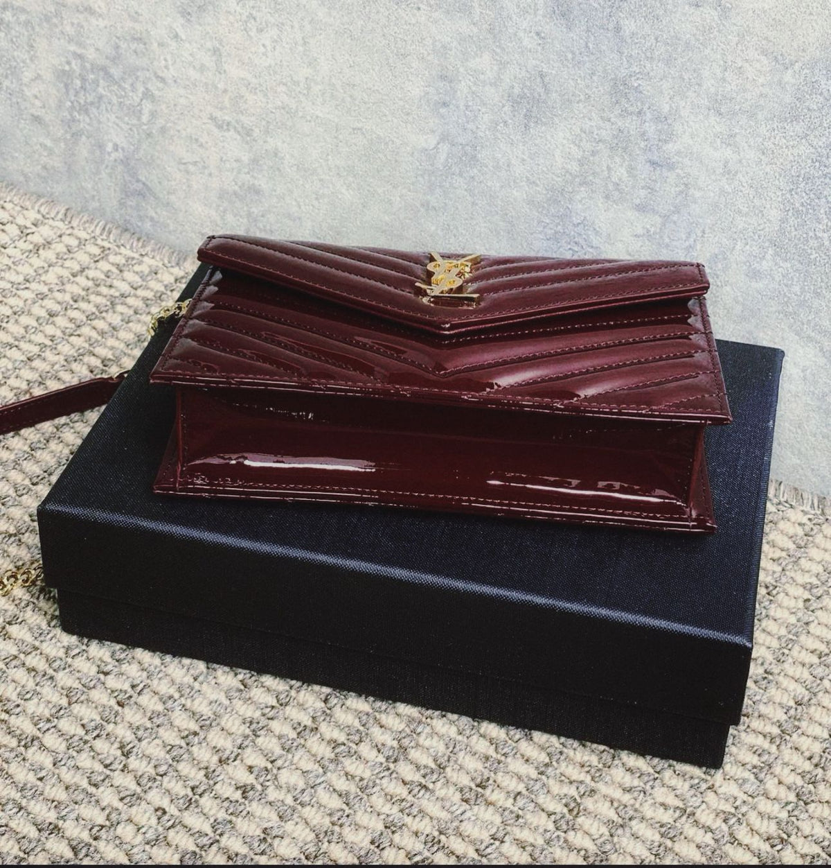 Patent Leather CASSANDRE Envelope Chain Wallet By YSL - Saadstore