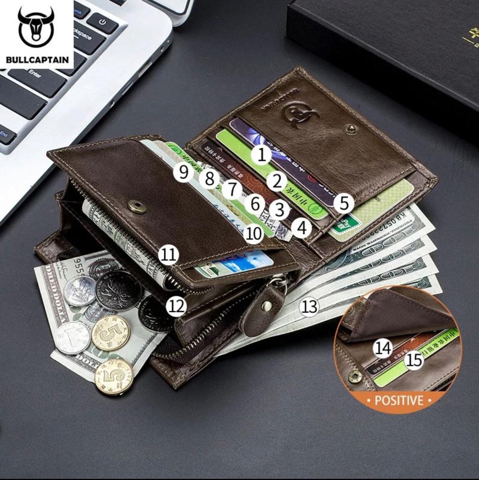 BULLCAPTAIN Men's Wallet Zipper Wallet