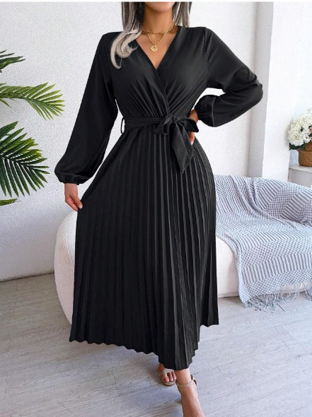 Women's Maxi Dress Long Sleeve Pleated Dress