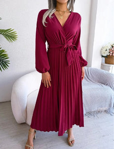 Women's Maxi Dress Long Sleeve Pleated Dress