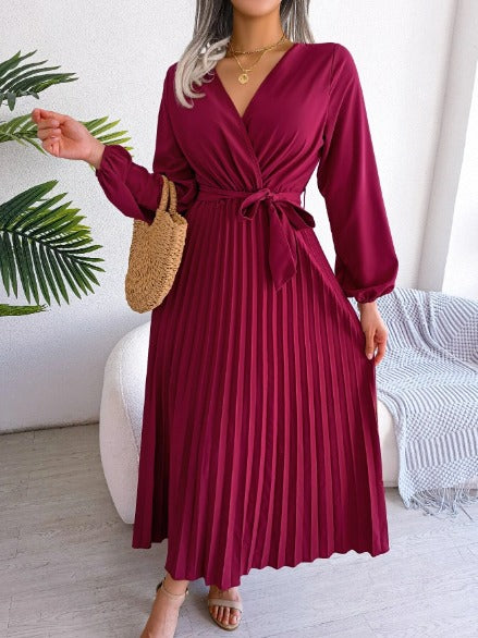 Women's Maxi Dress Long Sleeve Pleated Dress