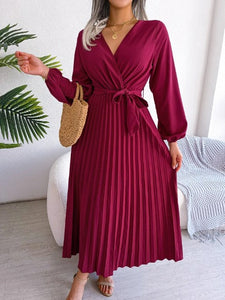 Women's Maxi Dress Long Sleeve Pleated Dress