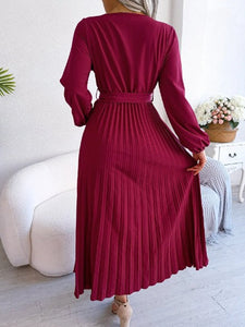 Women's Maxi Dress Long Sleeve Pleated Dress