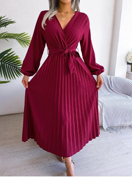 Women's Maxi Dress Long Sleeve Pleated Dress