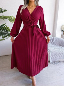 Women's Maxi Dress Long Sleeve Pleated Dress