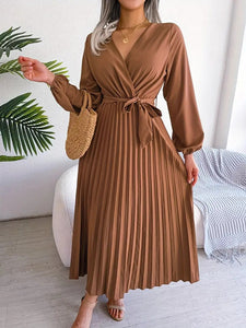 Women's Maxi Dress Long Sleeve Pleated Dress