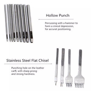 61 pcs Leather Craft Tools Punch Kit Stitching Working Stitching Groover Sewing Set
