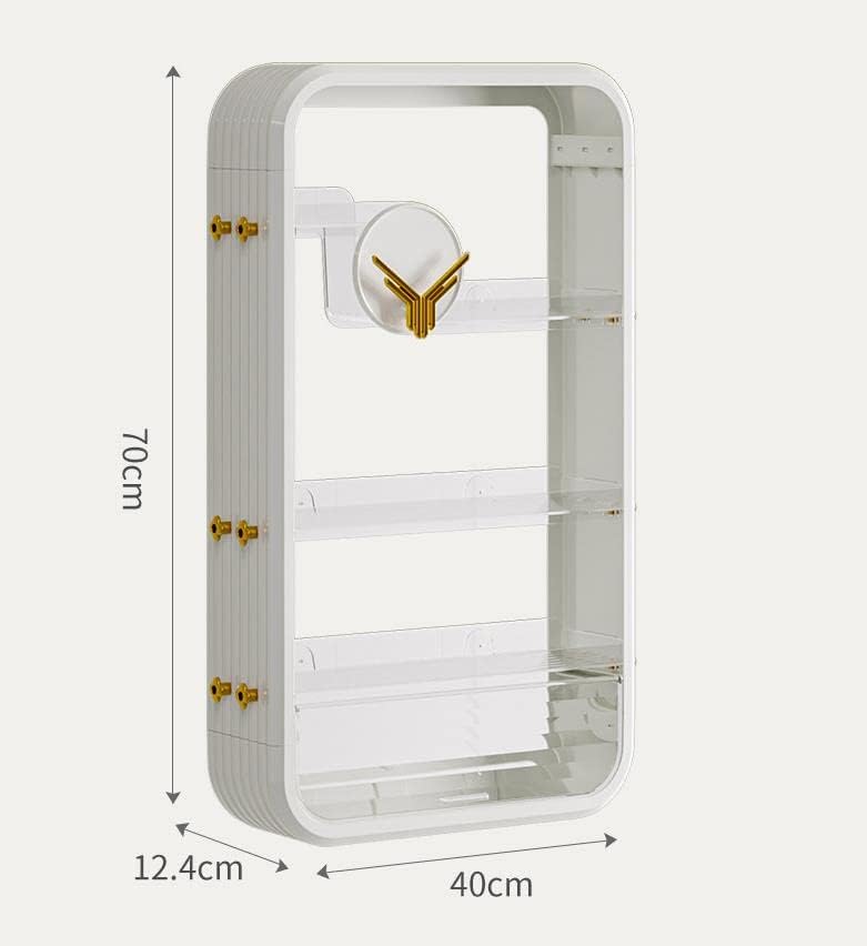 4-Tier Makeup Organizer Cosmetics Storage Box Perfume Display Shelf Case with Dustproof Tissue Holder Small Cabinet for Toilet Bathroom Vanity Bedroom Dressing Desk