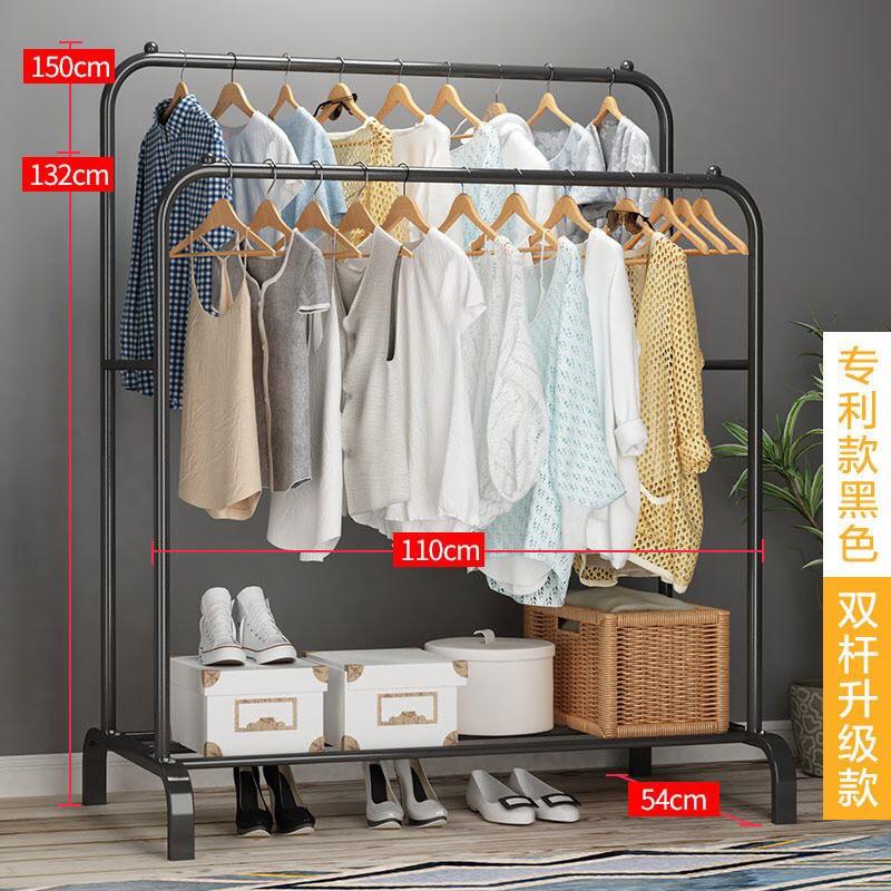 Metal Multipurpose Garment Rack Heavy Duty Cloth Rail with 2 Bottom Shelf Coat Jacket Hanging Hanger Shoe Stand ''WHITE & BLACK