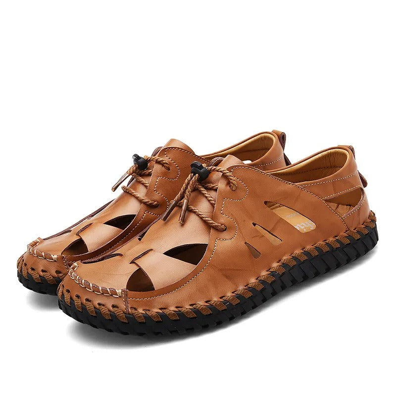 Men's Roman Hollow Out Sandals Sports Casual Closed Toe Leather Shoes