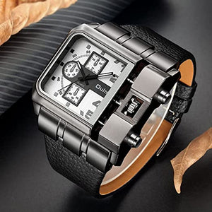 Men Wristwatch Wide Dial Leather Strap