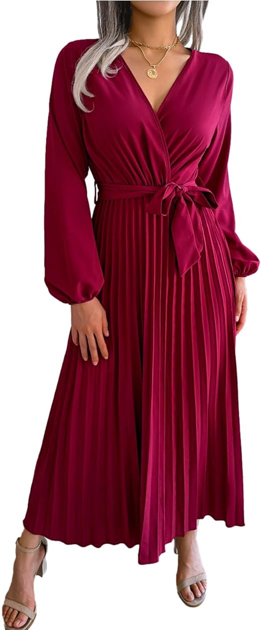 Women's Maxi Dress Long Sleeve Pleated Dress