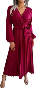 Women's Maxi Dress Long Sleeve Pleated Dress