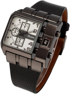 Men Wristwatch Wide Dial Leather Strap