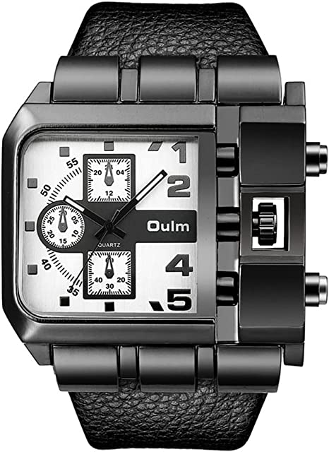 Men Wristwatch Wide Dial Leather Strap