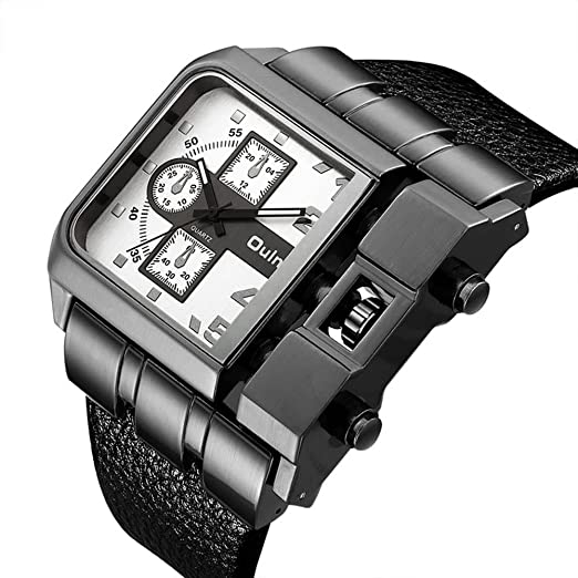 Men Wristwatch Wide Dial Leather Strap