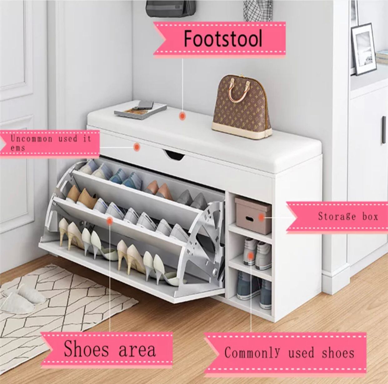 Large Capacity Shoes Cabinet with stool