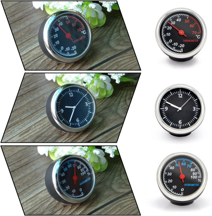 Mini Stick On Clock Hygrometer Clock & Thermometer for Car Dashboard