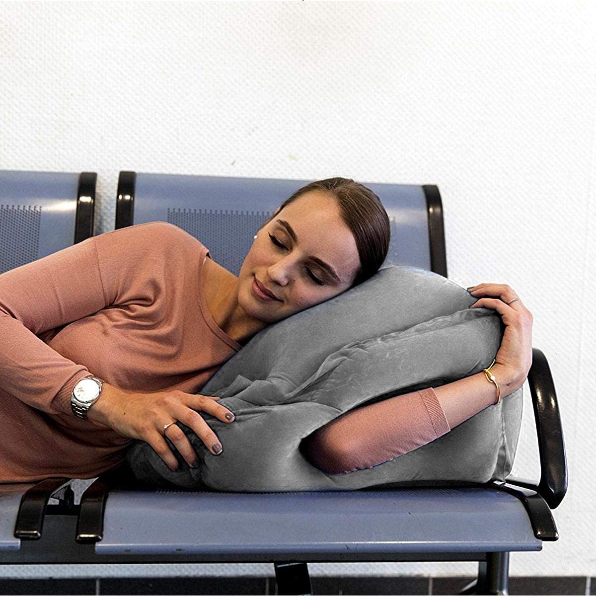 Air-plane Travel Pillow, Multi-functional Smart Inflatable Cushion Comfortable Huggable Travel Pillow For Smart Travelers - Grey