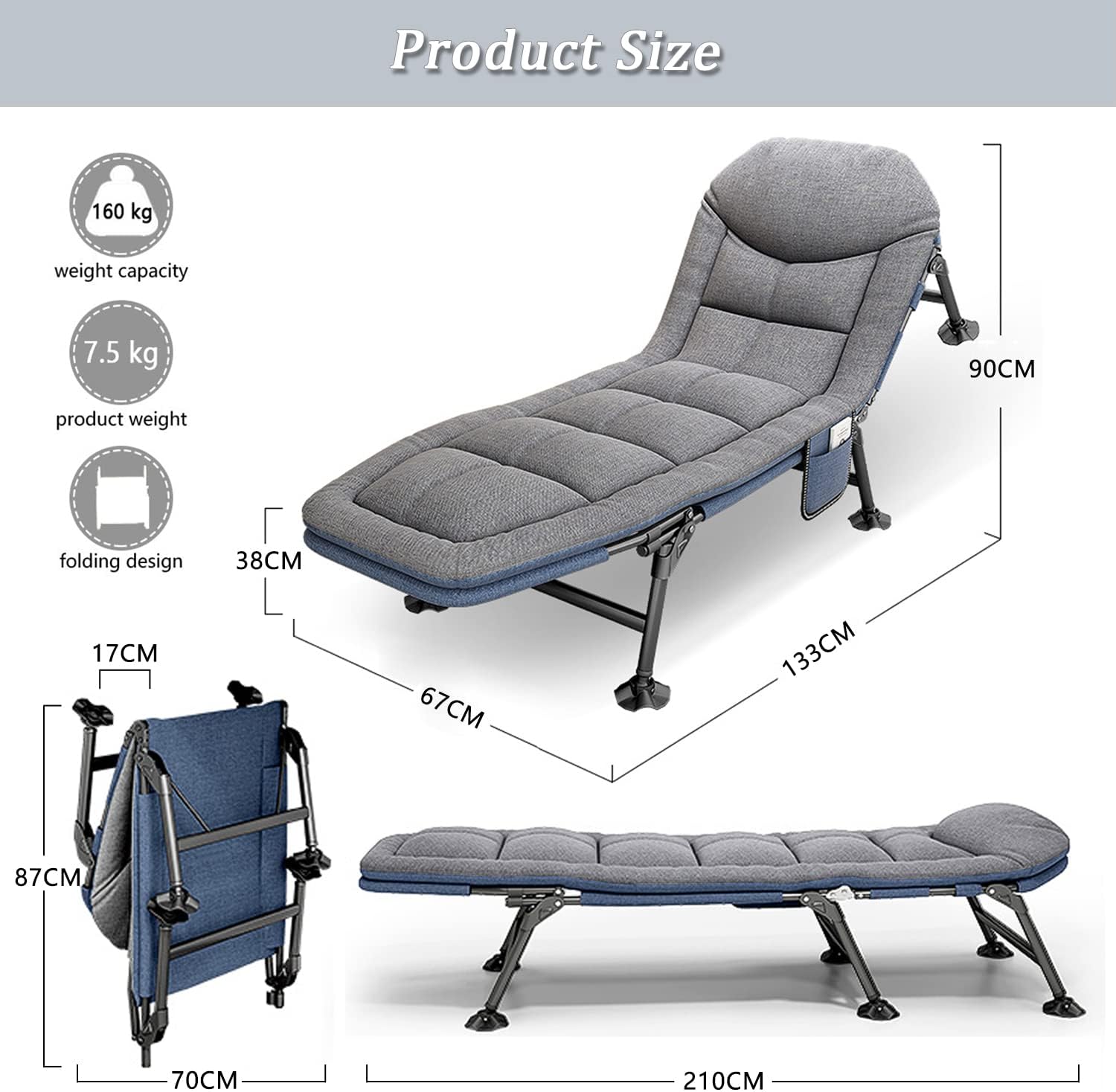 Portable Outdoor Bedchair with Side Pocket