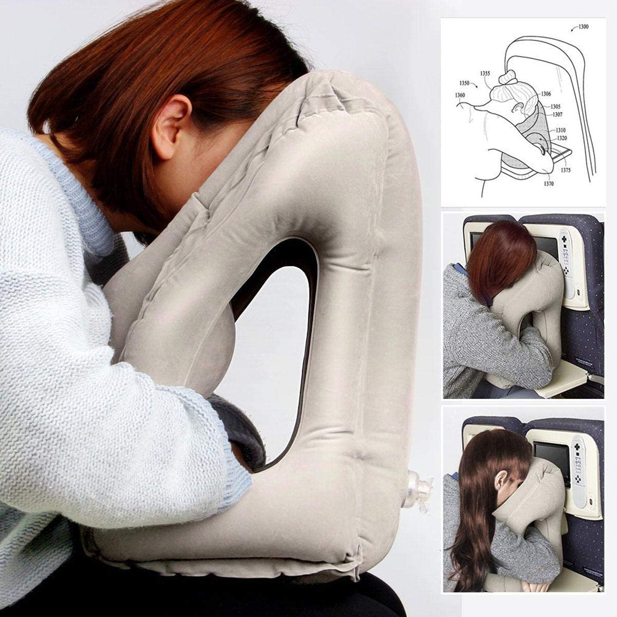 Air-plane Travel Pillow, Multi-functional Smart Inflatable Cushion Comfortable Huggable Travel Pillow For Smart Travelers - Grey