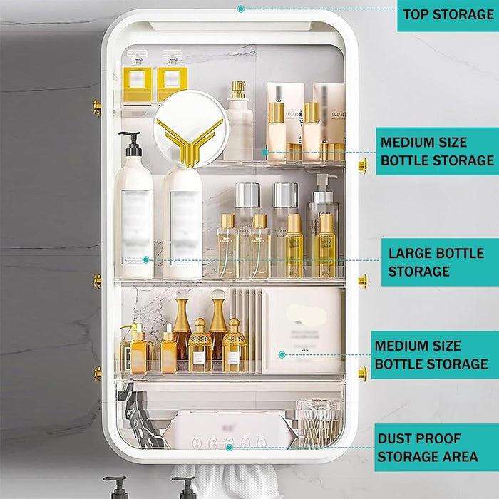 4-Tier Makeup Organizer Cosmetics Storage Box Perfume Display Shelf Case with Dustproof Tissue Holder Small Cabinet for Toilet Bathroom Vanity Bedroom Dressing Desk