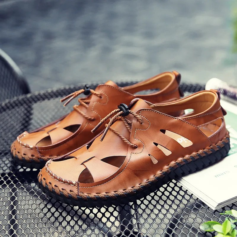 Men's Roman Hollow Out Sandals Sports Casual Closed Toe Leather Shoes