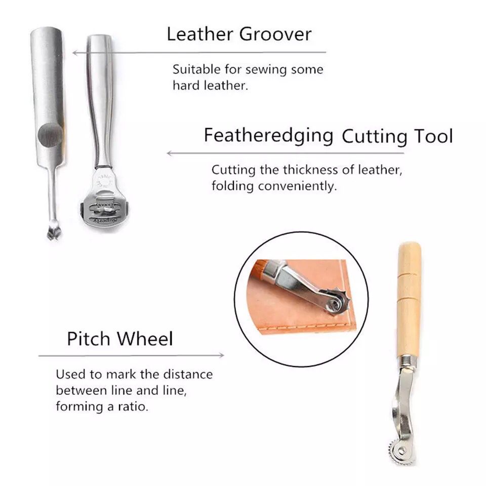 61 pcs Leather Craft Tools Punch Kit Stitching Working Stitching Groover Sewing Set