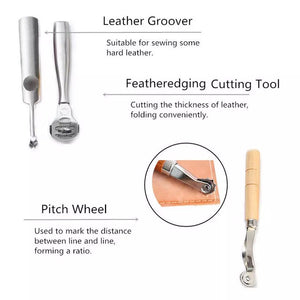 61 pcs Leather Craft Tools Punch Kit Stitching Working Stitching Groover Sewing Set