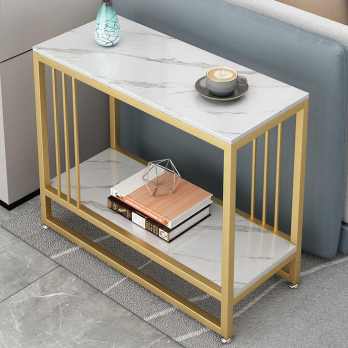 Modern Marble Slim Side Table with Storage Shelf – Stylish End Tables for Living Room and Space-Saving Sofa Tables (Size:65 * 28 * 55cm,)