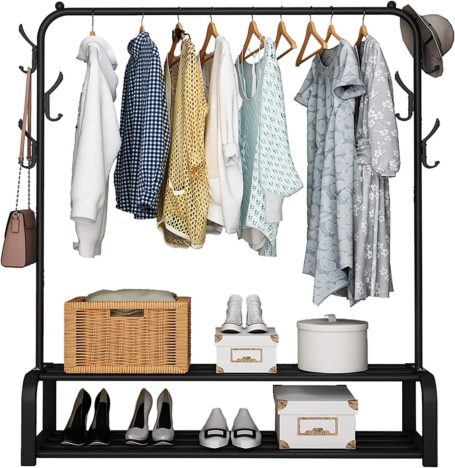 Clothing  Rack with Top Rod, Lower Storage