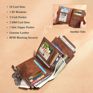 Men's Genuine Leather Wallet RFID Blocking Wallet